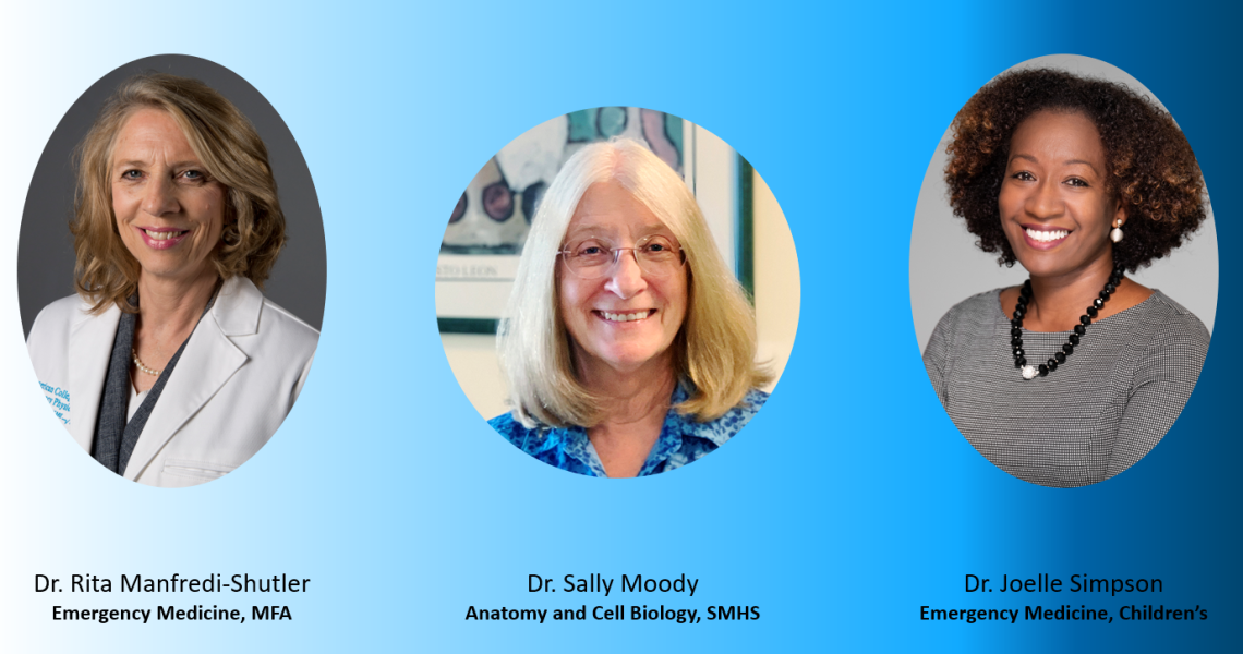 (Left to Right) Rita Manfredi-Shutler, MD Emergency Medicine, MFA, Sally Moody, PhD Anatomy and Cell Biology, SMHS, Joelle Simpson, MD Emergency Medicine, Children’s