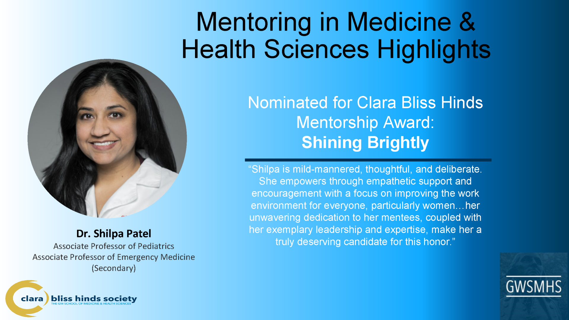 Dr. Shilpa Patel, Shining Brightly Award