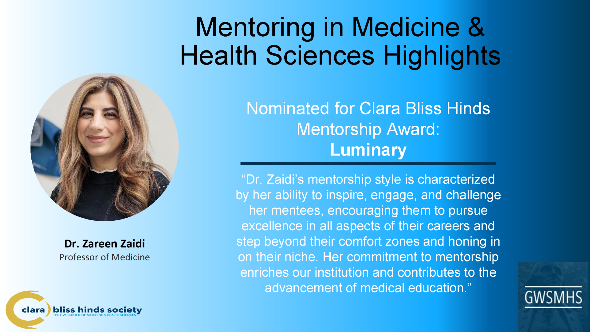 Dr. Zareen Zaidi, Luminary Award